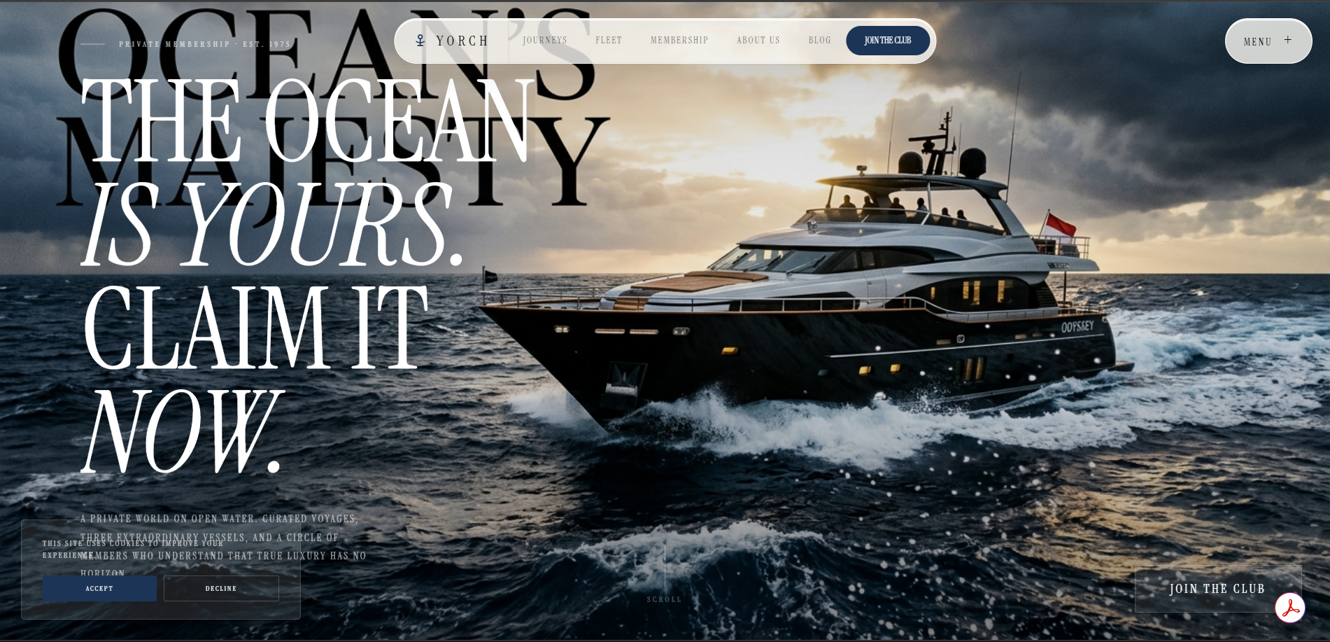YORCH private yacht club website screenshot